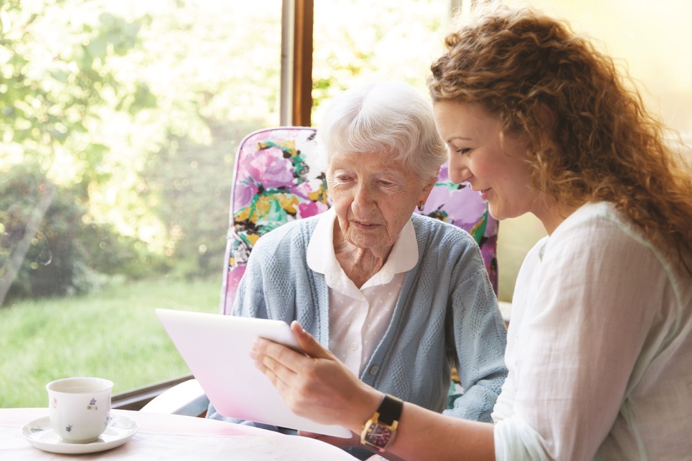 older lady doing brain training app