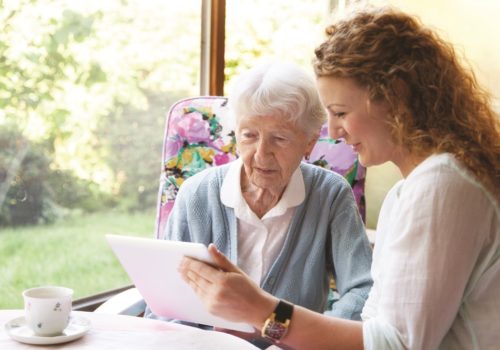 older lady doing brain training app