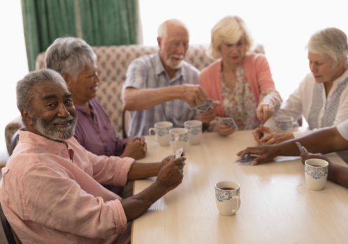 front view of group of senior people playing