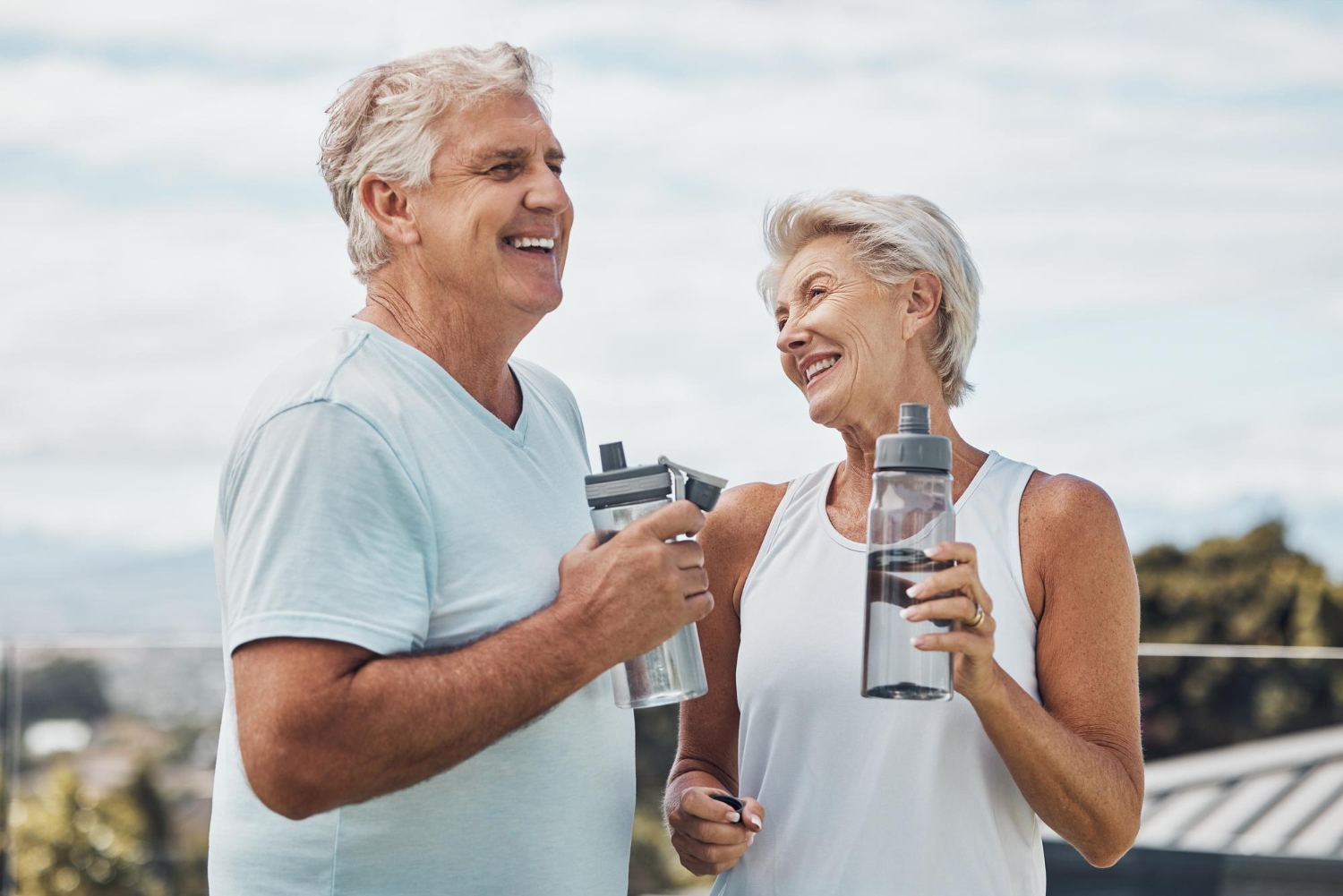 older couple outdoors with eater, healthy lifestyle pic